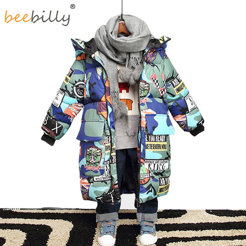 Jacket for Boys 2022 New Brand Hooded Winter Jackets Graffiti Camouflage Parkas For Teenagers Boys Thick Long Coat Kids Clothes ► Photo 1/6