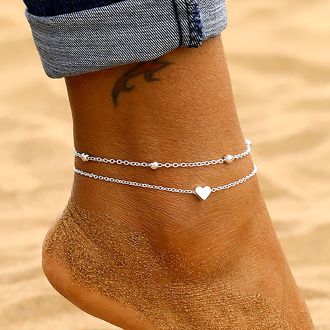 IPARAM Women's Anklet Bohemian Layered Heart Anklet 2022 Summer Beach Anklets On Foot Ankle Bracelets For Women Leg Chain ► Photo 1/6