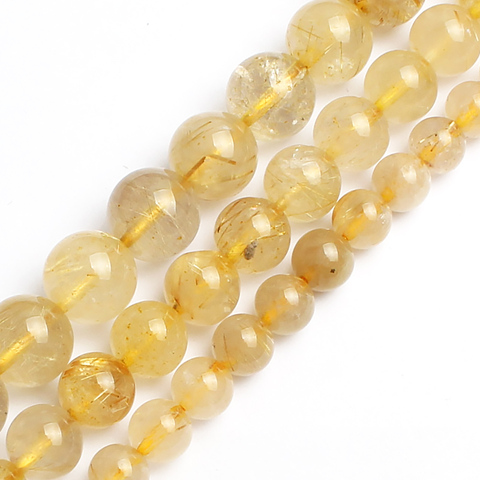 Natural Gold Rutilated Quartz Stone Round Loose Beads For Jewelry Making Bracelet 15inch 6/8/10mm Pick Size ► Photo 1/4