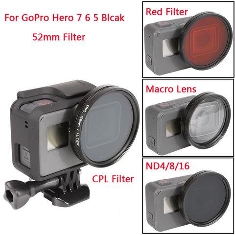 Filter Set 52mm ND 4/8/16/ CPL/UV/MC Star lens/Red color Filter W/lens cap Adapter Ring for GoPro Hero 7 6 5 Blcak Accessories ► Photo 1/1