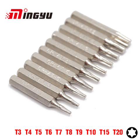 MING YU 10Pcs Security Torx T3 T4 T5 T6 T7 T8 T9 T10 T15 T20 Screwdriver Bits Set Kit 28mm (4mm) Screwdriver Repair Tool ► Photo 1/6