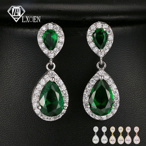 LXOEN Fashion Green Crystal Wedding Drop Earrings For Women Pear Zircon Bridal Earrings Silver Color Jewelry brinco Gift bijoux ► Photo 1/6