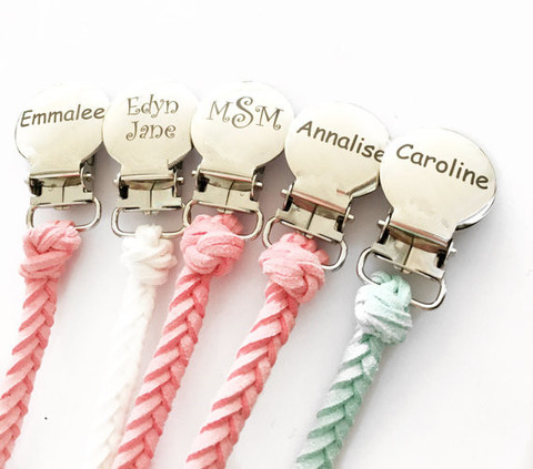 MIYOCAR Personalized any text Pacifier Leather Pacifier Clip holder Baby dummy clip teether chain ► Photo 1/5