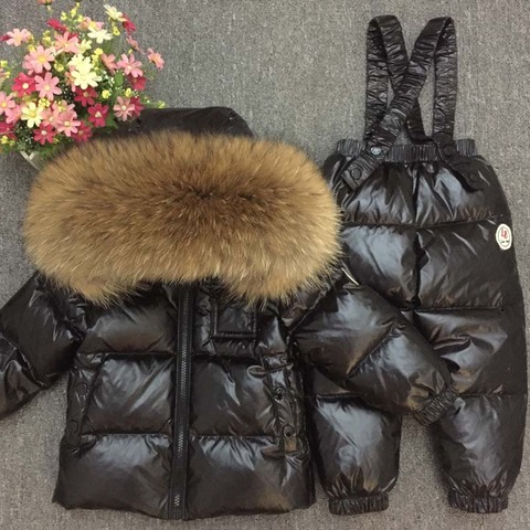 Russian Winter Down Suit Super Warm Children Winter Suits Boys Girl Duck Down Jacket+overalls 2 Pcs Clothing Set  Kids Snow Wear ► Photo 1/6