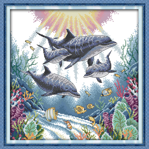 Joy sunday animal style Dolphin easy cross stitch patterns free counted needlepoint kits for home ornaments ► Photo 1/6