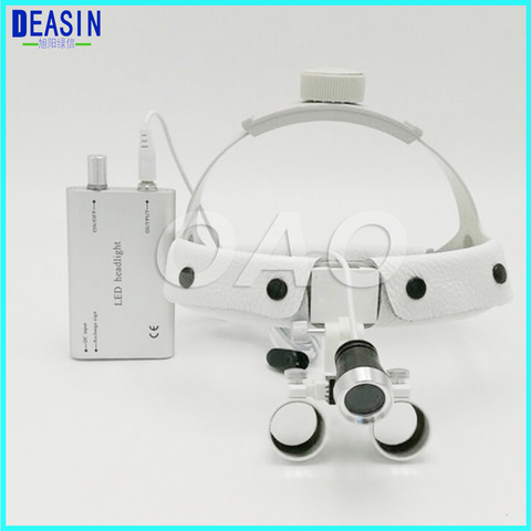 High quality Dental Surgical Binocular 3.5 X 420mm Leather Headband Loupe and LED Headlight White ► Photo 1/6