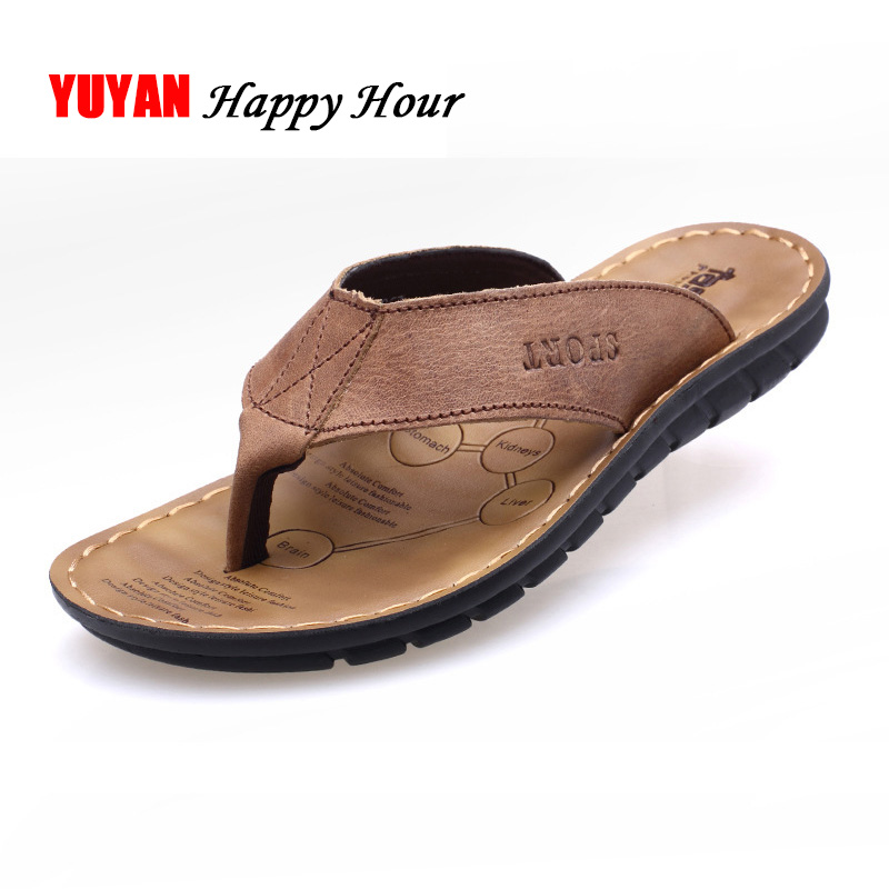 2022 Summer Shoes Men Slippers Genuine Leather Beach Slippers Mens