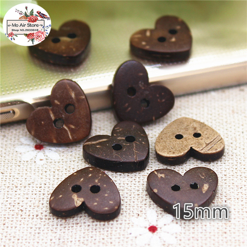 Brown Heart Coconut Buttons 15mm 50pcs 