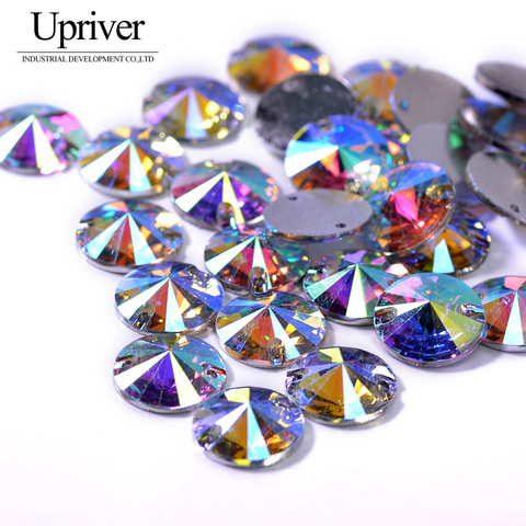 Upriver 100pcs/Lot Round Sew-on Resin Crystal AB Flat BackWith Holes Resin Sew on Rhinestone Beads Stone For  Dress Garment Bag ► Photo 1/5