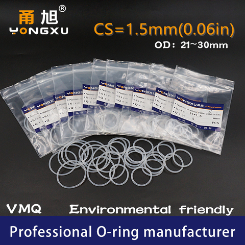 5PCS/lot Silicon O-ring Silicone/VMQ 1.5mm Thickness 21/22/23/24/25/26/27/28/29/30mm OD O Ring Seal Rubber Gasket Ring Washer ► Photo 1/1