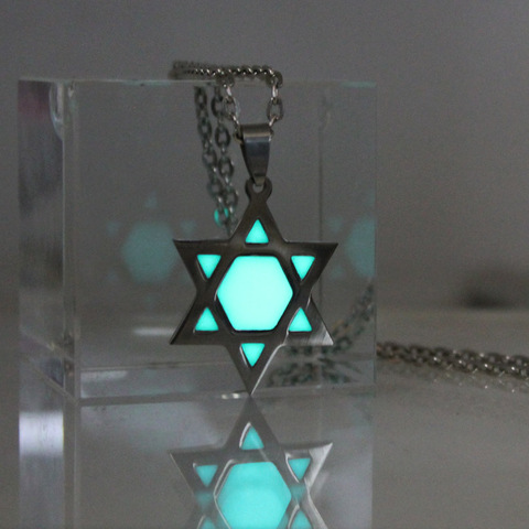 Glowing Necklace Star of David Necklace stainless steel Tantrism Hexagram Necklace GLOW in the DARK night gifts men women girl ► Photo 1/5