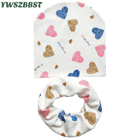 Baby Hat Infant Caps Cotton Scarf Baby Beanies Love Heart Print Spring Autumn Children Hat Scarf Set Baby Girls Hats Photo Props ► Photo 1/6