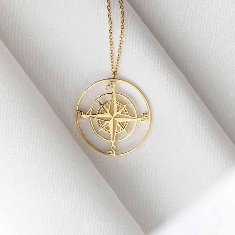Mavis Hare High Quality Necklace Compass 316L Stainless steel COMPASS Chain Necklace Jewelry as Beach accessories Woman Gift ► Photo 1/6