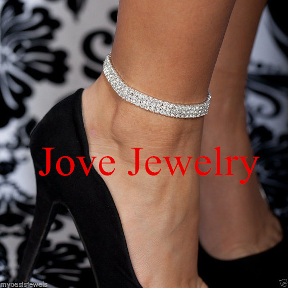 Womens Fashion Silverplate Ankle Bracelet with Rhinestones New