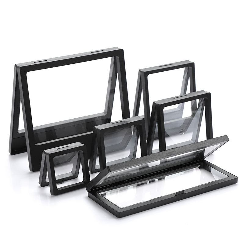 4pcs Black Elastic Membrane Jewelry Box Floating 3D Display Frame Stand Holder 