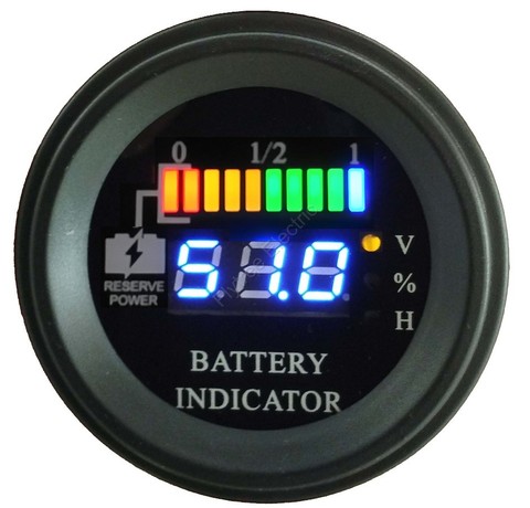Round LED Digital Battery gauge discharge Indicator hour meter state of charge forklift, EV, 12V 24V 36V 48V 60V up to 100V ► Photo 1/2