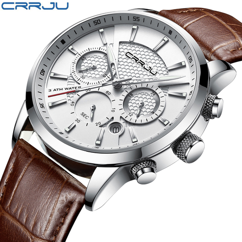 CRRJU New Fashion Men Watches Analog Quartz Wristwatches 30M Waterproof Chronograph Sport Date Leather Band Watches montre homme ► Photo 1/6