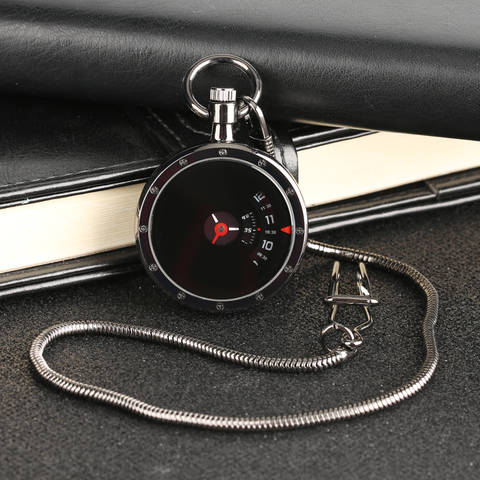 Vintage Turntable Measurement Creative Dial Pocket Watch Quartz Retro Black Pendant Snake Chain Men Women Clock Gifts ► Photo 1/6