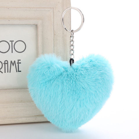 Fluffy Fur Pompom Keychain Soft Solid Color Heart Shape Pompom Faux Rabbit Fur Ball Car Handbag Key Ring Gift Accessories ► Photo 1/6