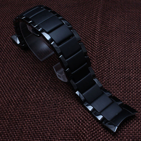 High Quality Ceramic Watchband Black 22mm for special watches 1452 diamond watch men bracelet accessories curved end dull polish ► Photo 1/6