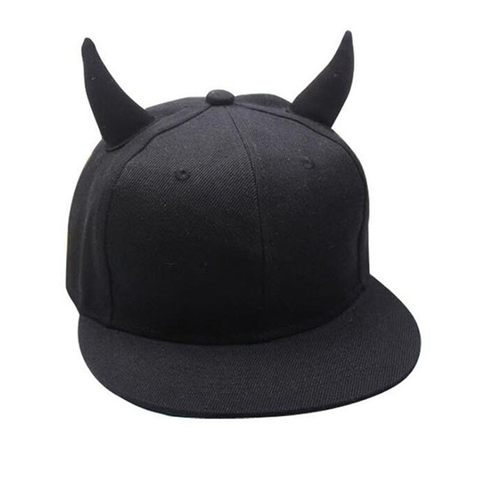Men Women Hip-hop Hat Black Cotton Punk Horn Baseball Cap Snapback Cap With Horns Wholesale ► Photo 1/6