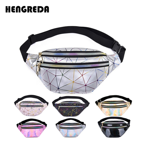 Hengreda Holographic Waist Bags Women Pink Silver Fanny Pack Female Belt Bag Black Geometric Waist Packs Laser Chest Phone Pouch ► Photo 1/6