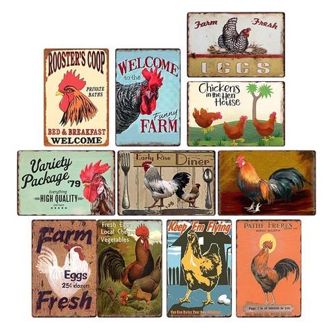 Chicken Plaque Sign Vintage Metal Tin Signs Wall Poster Decals Plate Painting Bar Farm Home Decor Wall Art 30*20 cm ► Photo 1/6