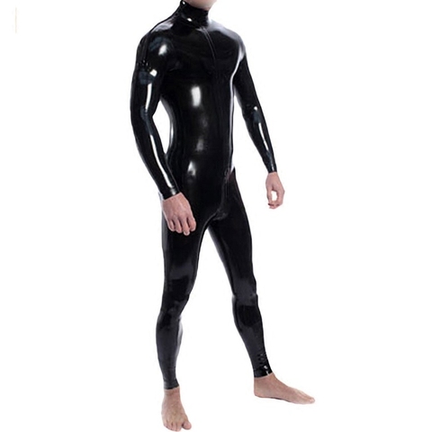 Double Shoulders Zipper Men's Full body Design Sexy Latex Tight Jumpsuit Rubber Catsuit Clothing with Crotch Zip  ► Photo 1/6