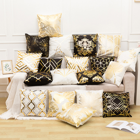 RULDGEE Printed Gold Cushion Cover Black And White Gold Pillowcase