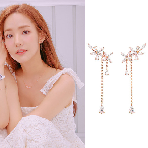 New Fashion Women Korean TV Star Cute Zircon Flower Drop Earrings Elegant Water Drop Long Line Pendientes Jewelry Girl Gifts ► Photo 1/5