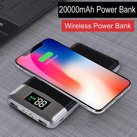 20000mAh External Battery Pack Power bank Portable Qi Wireless Charger Poverbank Phone Charger For iPhone X XR XS  8 Samsung S10 ► Photo 1/6