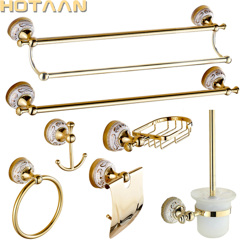 Luxury Towel Rack Wall Mounted Bathroom Accessories Set Ceramic Solid Stainless  Bath Hardware Sets Chrome Toilet Brush Holder ► Photo 1/6