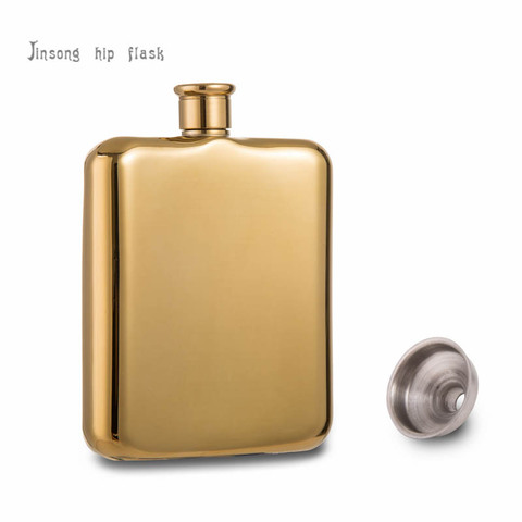 2017 high quality 14K Gold Titanium Plated Stainless Steel Hip Flask (6 OZ)  with free funnel ., Food Degree stainless steel ► Photo 1/4