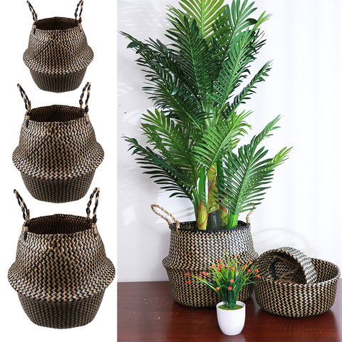 WHISM Handmade Laundry Basket Hamper Seagrass Foldable Straw Rattan Wicker Toy Sundries Storage Basket Garden Flower Pot Planter ► Photo 1/6