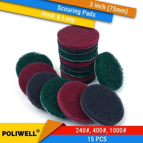 Scrub Pad 15Pcs 3 Inch 75mm Flocking Industrial Scouring Pads Heavy Duty 240/400/1000# Nylon Polishing Pad for Kitchen Cleaning ► Photo 1/5