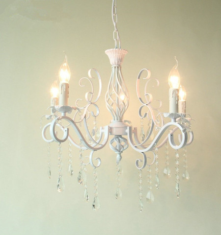 Vintage Wrought Iron Crystal Chandelier White Ceiling lamp E14 Candle Lights Lighting Fixture ► Photo 1/6
