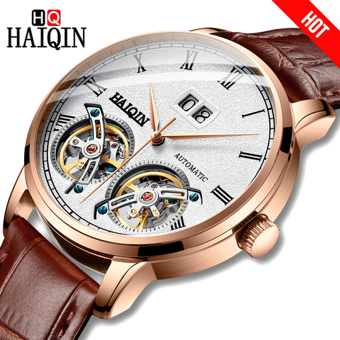 HAIQIN Men Watch Mechanical  luxury Business watch Frosted Tourbillon 50m Waterproof Male Wrist watch Reloj Mecanico de hombres ► Photo 1/6