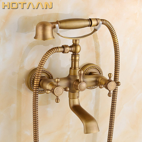 Free shipping  Bathroom Bath Tub Wall Mounted Hand Held Antique Brass Shower Head Kit Shower Faucet Sets YT-5328-A ► Photo 1/6