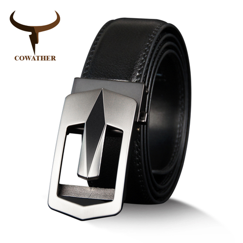 COWATHER Cow Genuine Leather Belts High Quality for Men Automatic Vintage Male Belt Brand Ratchet Buckle Belts 110-130cm long ► Photo 1/6