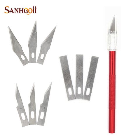 SANHOOII 10x Blades + Red Handle Engraving Craft Sculpture Carving Non-Slip Metal Scalpel Phone PCB Wood Paper Cutting Knife ► Photo 1/1