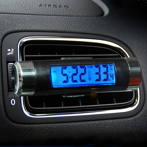 Car LCD Clip-on Digital Thermometer Clock Blue Backlight For Hyundai solaris accent i30 ix35 i20 elantra santa fe tucson getz ► Photo 1/6