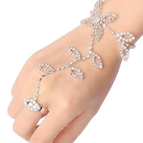 brief women Crystal Rhinestone Leaf Hand Harness Slave Chain Link Foot Finger Ring Fashion Party Decoration Rings Jewelr ► Photo 1/6