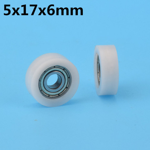 1Pcs 5x17x6 mm Nylon Plastic Wheel With Bearings Flat miniature pulley POM Hard bearing Drawer Showcase Wheel ► Photo 1/1