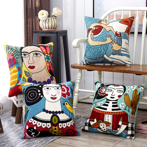 Wholesale Cotton Embroidery  Pillow Cover Picasso Cushion Cover Home Decor Cushion Decorative PillowCase Pillow Sham 45cm ► Photo 1/6