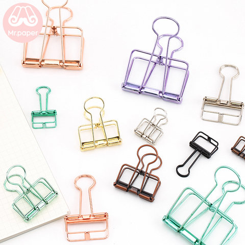Mr Paper 8 Colors 3 Sizes Ins Colors Gold Sliver Rose Green Purple Binder Clips Large Medium Small Office Study Binder Clips ► Photo 1/6