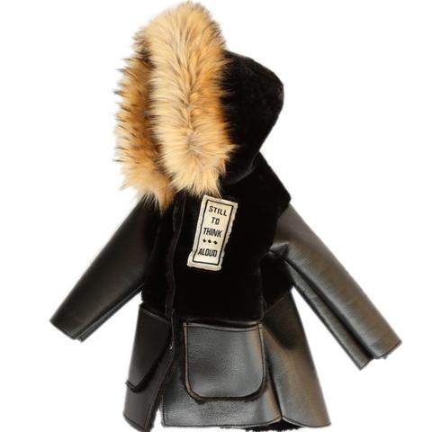 2022 Winter Children's Faux Fur Coat Patchwork Fur PU Leather Jackets Baby Boys Girls Warm Fur Hooded Coat Thicker Outerwear Y44 ► Photo 1/6