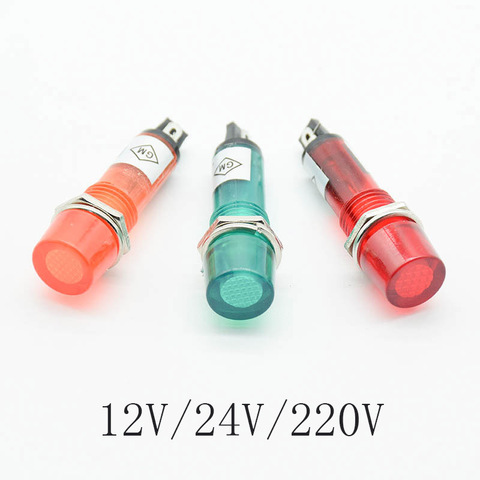 5Pcs Signal Lamp Panel Mounting Neon Indicator Red Green orange Lights 220V 12V 24VDC Mounting hole 10mm ► Photo 1/5