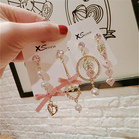 Korean Dangle Drop Earrings Kawaii Long Pink Women Wholesale Cute Heart Bow Knot Bohemia Female Fashion JewelryParty ► Photo 1/6