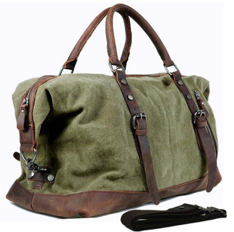 Vintage military Canvas Leather men travel bags Carry on Luggage bags Men Duffel bags travel tote large weekend Bag Overnight ► Photo 1/6