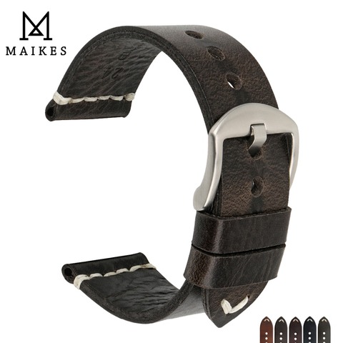 MAIKES New Design Special Oil Wax Cow Leather Watch band 20mm 22mm 24mm Watch Accessories Watch Strap Black Watchband For SEIKO ► Photo 1/6